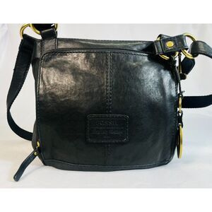 NWOT Fossil Long Live Vintage Black Leather Crossbody Shoulder Bag